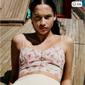 Zara Cream and Pink Floral Top